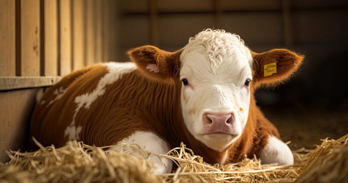 Calf lying in a shed
